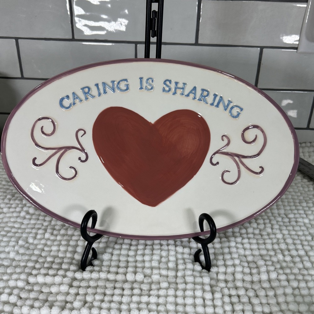 Vtg Oval Temptations Serving Tray Ovenware Caring is Sharing Trivet 12.25x7.5 in